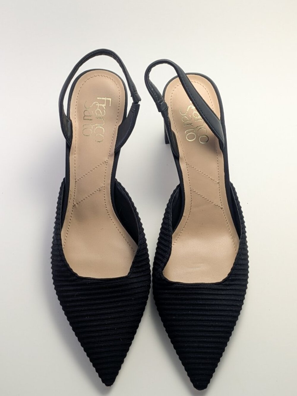 Franco Sarto Glennis Black Pointed Toe Block Heel Slingback Sz 8